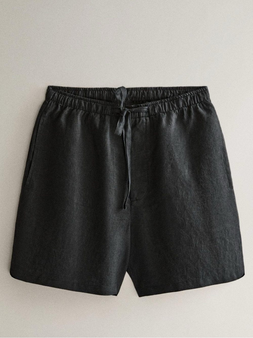 Zara Black 100% Linen Shorts Stretch Waistband Coastal Minimalist